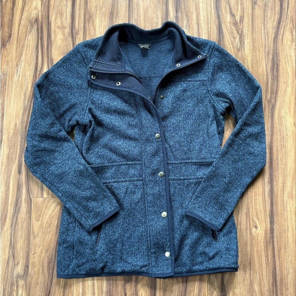 Eddie Bauer Womens Snap Front‎ Fleece Jacket Top Cabincore Blue Small Outdoor